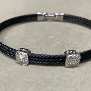 Alor 18kt white gold and diamonds on black stainless steel cable bracelet